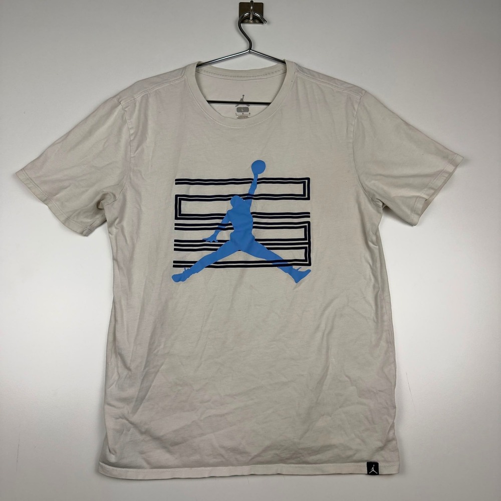 Air Jordan Jumpman Graphic T-Shirt White Blue Basketball Tee Men's Large